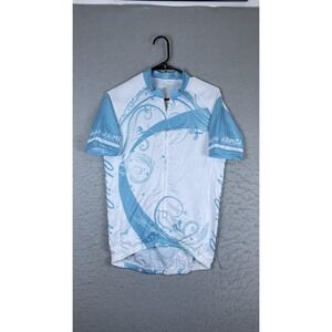 Cheji Cycling Jersey Mens XL White Blue Full Zip Short Sleeve Bike Shirt Top